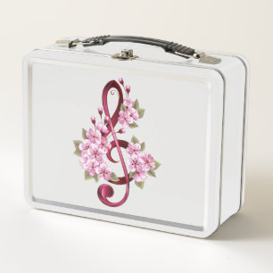 Musikalische Tischtennisnotizen mit Sakura-Blume Metall Brotdose