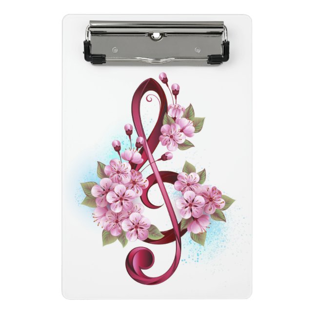Musikalische Tischtennisnotizen mit Sakura-Blume Mini Klemmbrett (Vorderseite)