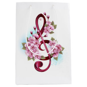 Musikalische Tischtennisnotizen mit Sakura-Blume Mittlere Geschenktüte