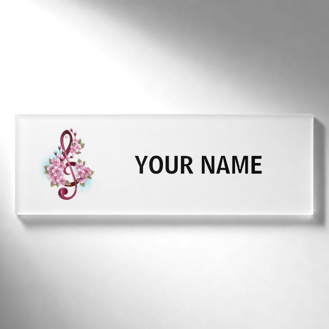 Musikalische Tischtennisnotizen mit Sakura-Blume Namenschild (Vorderseite)
