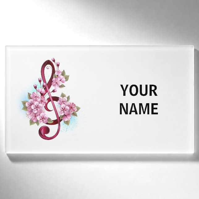Musikalische Tischtennisnotizen mit Sakura-Blume Namenschild (Vorderseite)