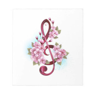 Musikalische Tischtennisnotizen mit Sakura-Blume Notizblock