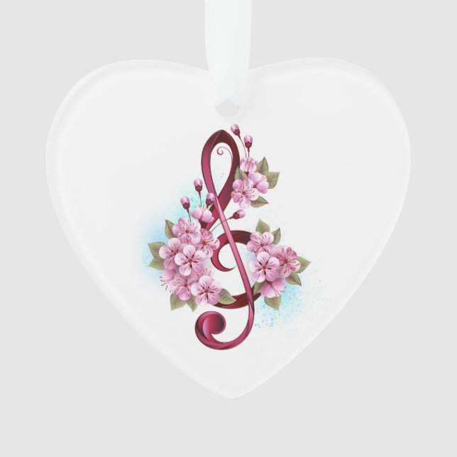 Musikalische Tischtennisnotizen mit Sakura-Blume Ornament (Vorderseite)