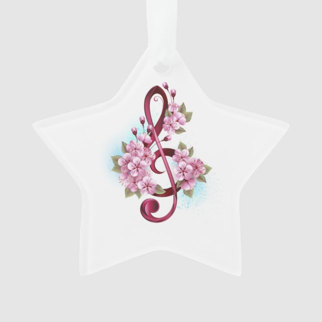 Musikalische Tischtennisnotizen mit Sakura-Blume Ornament (Vorderseite)