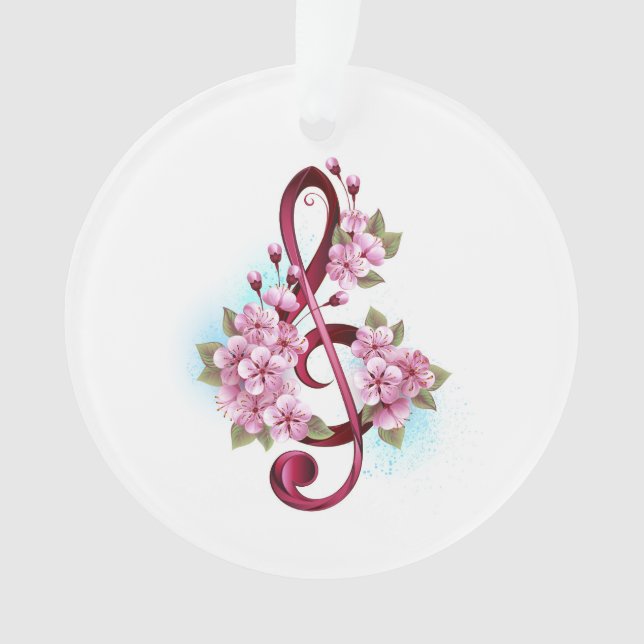 Musikalische Tischtennisnotizen mit Sakura-Blume Ornament (Vorderseite)