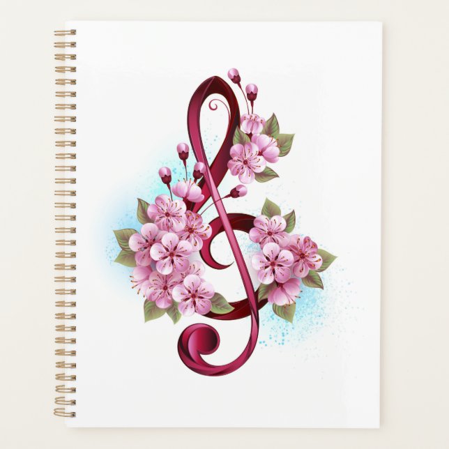 Musikalische Tischtennisnotizen mit Sakura-Blume Planer (Vorderseite)