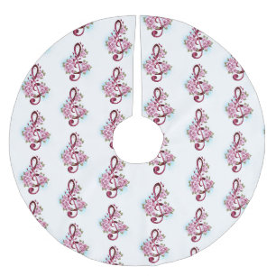 Musikalische Tischtennisnotizen mit Sakura-Blume Polyester Weihnachtsbaumdecke