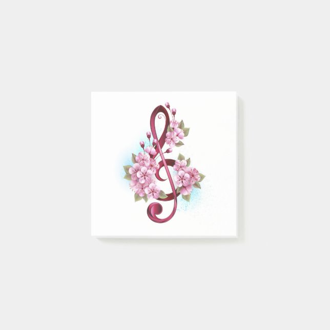 Musikalische Tischtennisnotizen mit Sakura-Blume Post-it Klebezettel (Vorderseite)