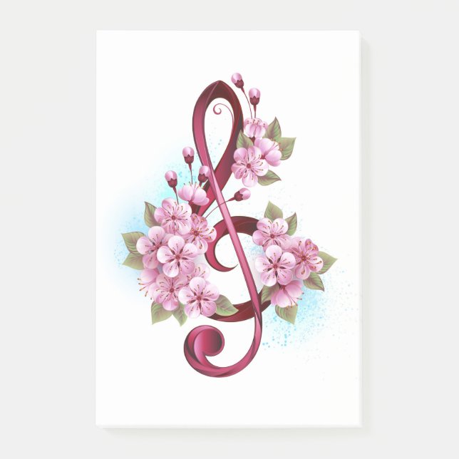 Musikalische Tischtennisnotizen mit Sakura-Blume Post-it Klebezettel (Vorderseite)