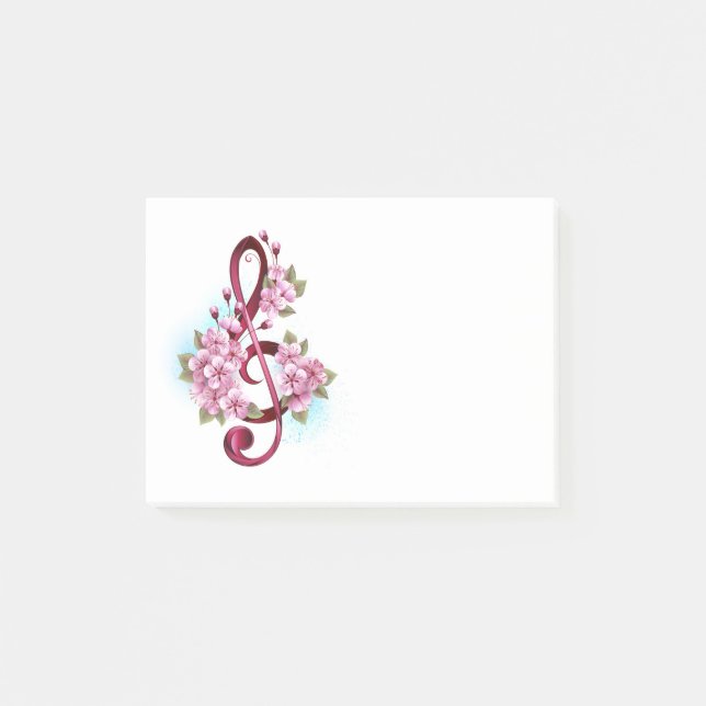 Musikalische Tischtennisnotizen mit Sakura-Blume Post-it Klebezettel (Vorderseite)