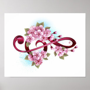 Musikalische Tischtennisnotizen mit Sakura-Blume Poster