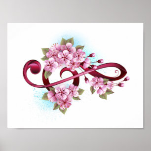 Musikalische Tischtennisnotizen mit Sakura-Blume Poster