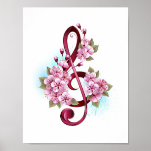Musikalische Tischtennisnotizen mit Sakura-Blume Poster