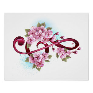 Musikalische Tischtennisnotizen mit Sakura-Blume Poster