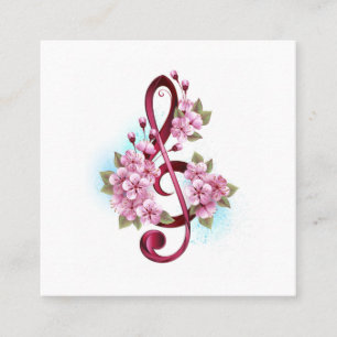 Musikalische Tischtennisnotizen mit Sakura-Blume Quadratische Visitenkarte