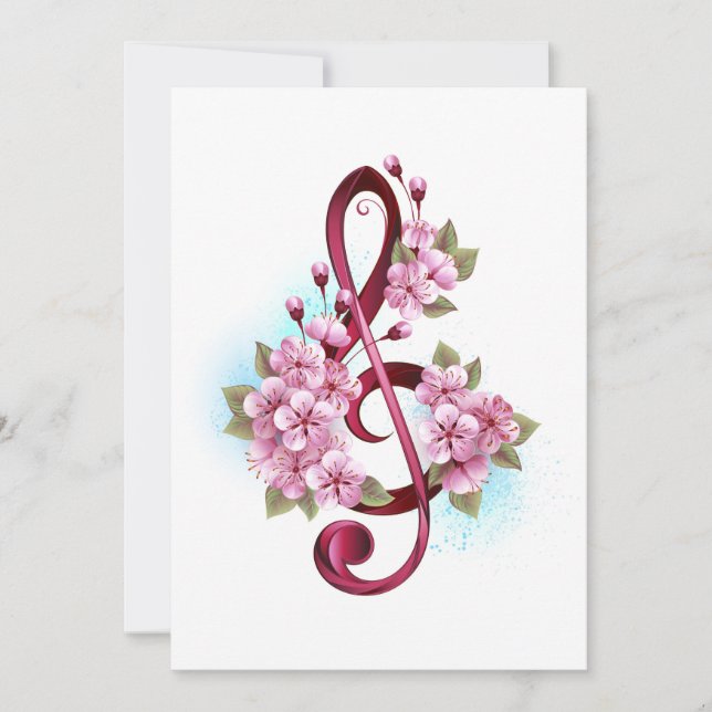 Musikalische Tischtennisnotizen mit Sakura-Blume Save The Date (Vorderseite)