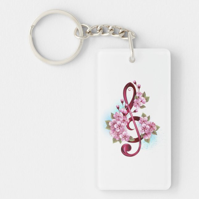 Musikalische Tischtennisnotizen mit Sakura-Blume Schlüsselanhänger (Vorderseite)