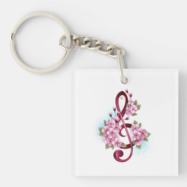 Musikalische Tischtennisnotizen mit Sakura-Blume Schlüsselanhänger (Vorderseite)