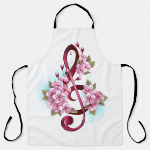 Musikalische Tischtennisnotizen mit Sakura-Blume Schürze
