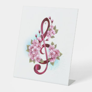 Musikalische Tischtennisnotizen mit Sakura-Blume Sockelschild