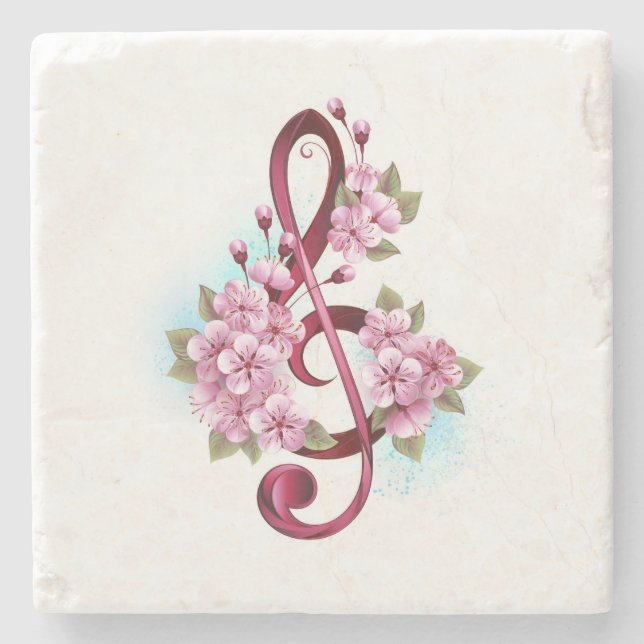 Musikalische Tischtennisnotizen mit Sakura-Blume Steinuntersetzer (Vorderseite)