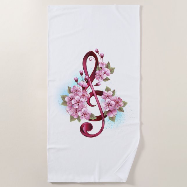 Musikalische Tischtennisnotizen mit Sakura-Blume Strandtuch (Vorderseite)