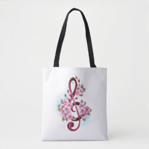 Musikalische Tischtennisnotizen mit Sakura-Blume Tasche