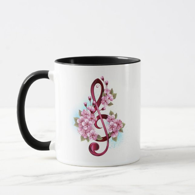Musikalische Tischtennisnotizen mit Sakura-Blume Tasse (Links)