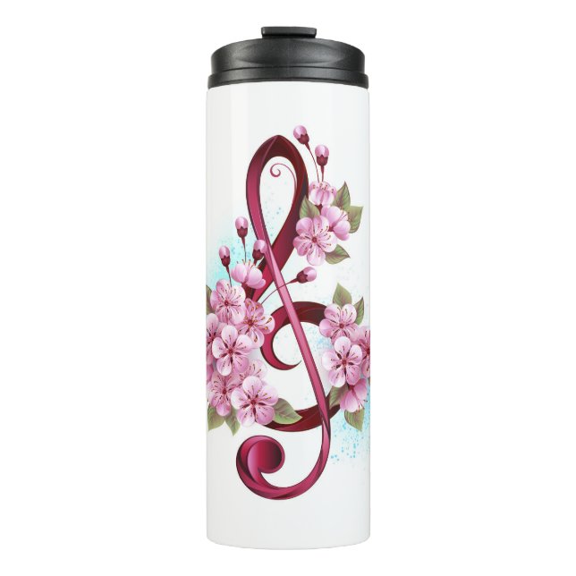 Musikalische Tischtennisnotizen mit Sakura-Blume Thermosbecher (Vorderseite)