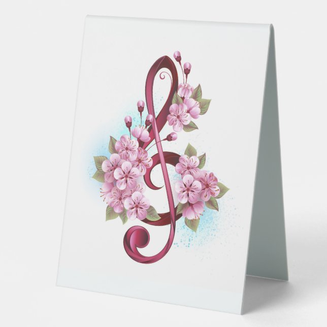 Musikalische Tischtennisnotizen mit Sakura-Blume Tischaufsteller (Vorderseite)