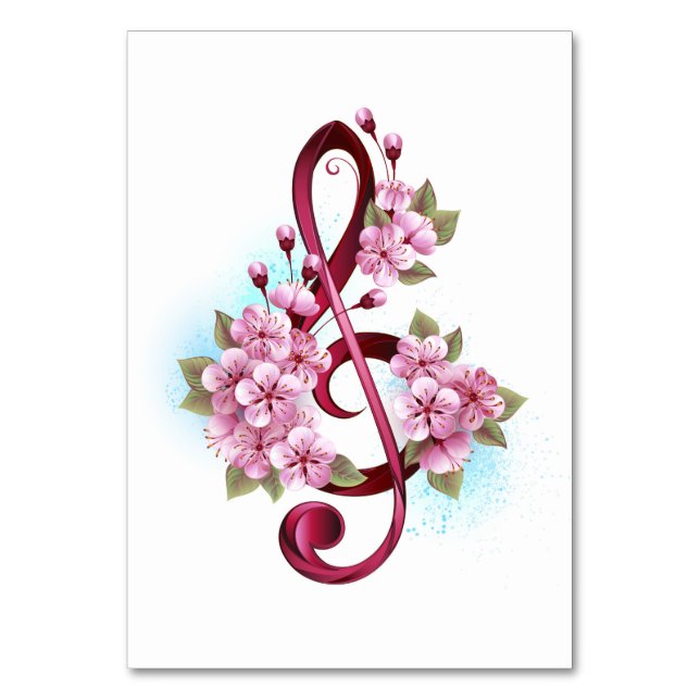 Musikalische Tischtennisnotizen mit Sakura-Blume Tischnummer (Vorderseite)