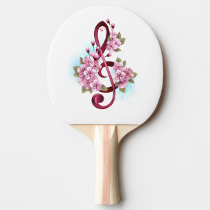 Musikalische Tischtennisnotizen mit Sakura-Blume Tischtennis Schläger