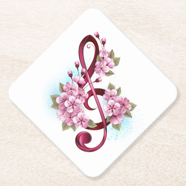 Musikalische Tischtennisnotizen mit Sakura-Blume Untersetzer (Vorderseite)