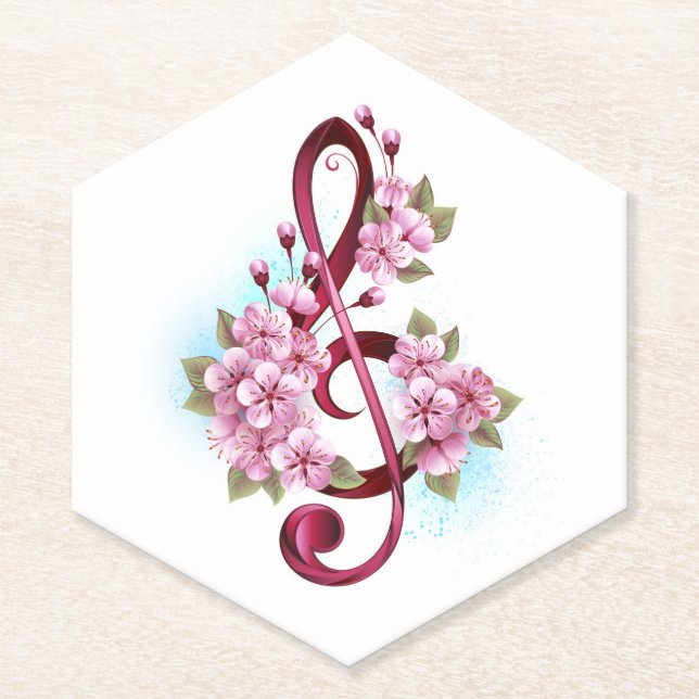 Musikalische Tischtennisnotizen mit Sakura-Blume Untersetzer (Vorderseite)