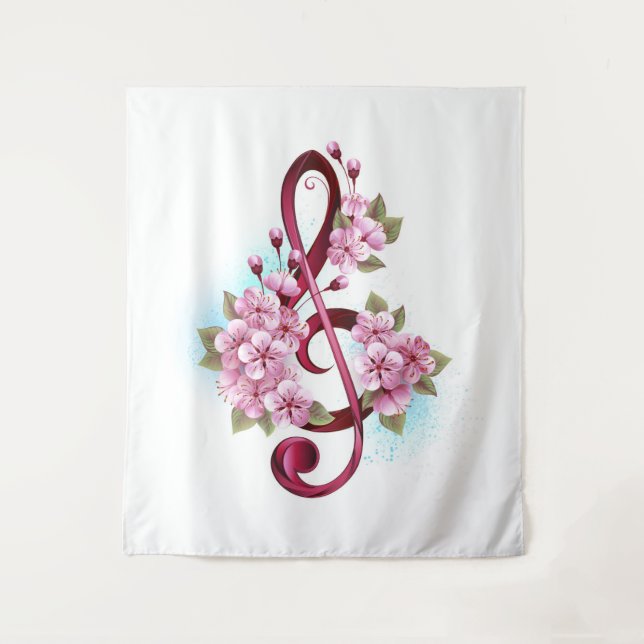 Musikalische Tischtennisnotizen mit Sakura-Blume Wandteppich (Vorderseite)