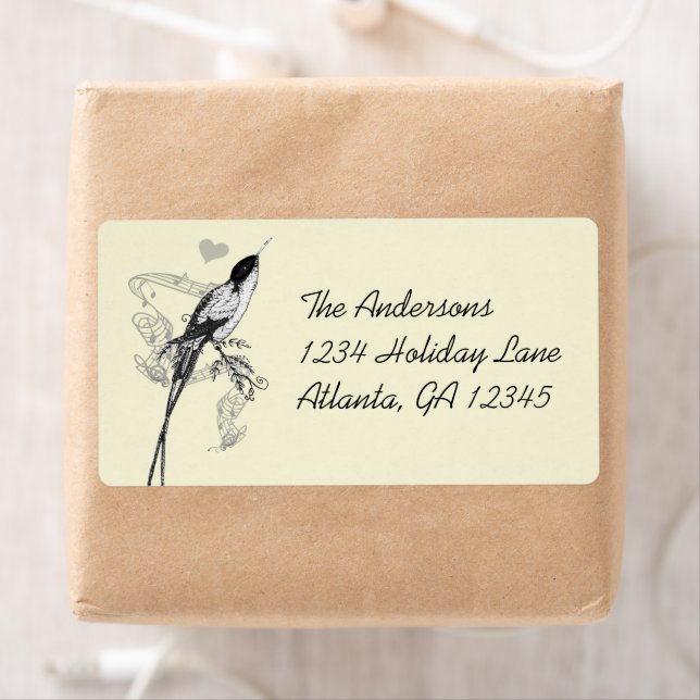 Musikalische Vintage Hummingbird Heart Labels (Insitu)