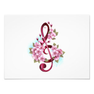 Musikalische Violinschlüssel-Noten mit Sakura-Blüt Fotodruck