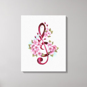 Musikalische Violinschlüssel-Noten mit Sakura-Blüt Leinwanddruck