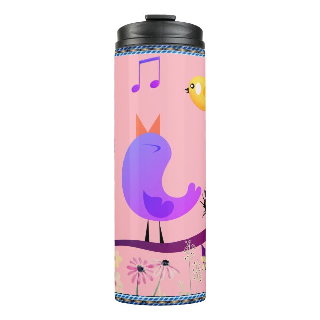 Musikalische Vögel (mit/ Initialen) Thermal Tumble Thermosbecher (Vorderseite)