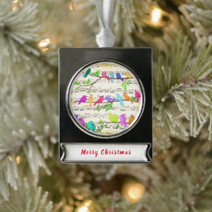 Musikalische Vögel Weihnachtsschmuck Banner-Ornament Silber