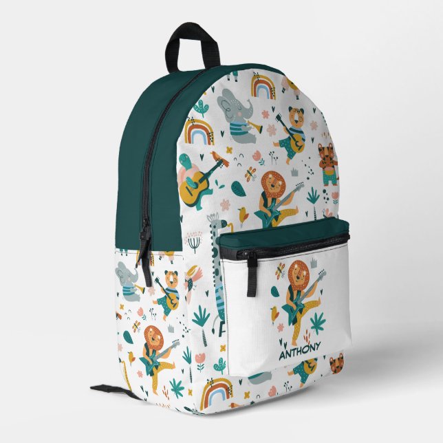 Musikalische Waldtiere Bedruckter Rucksack (Rückseitige Ecke links)