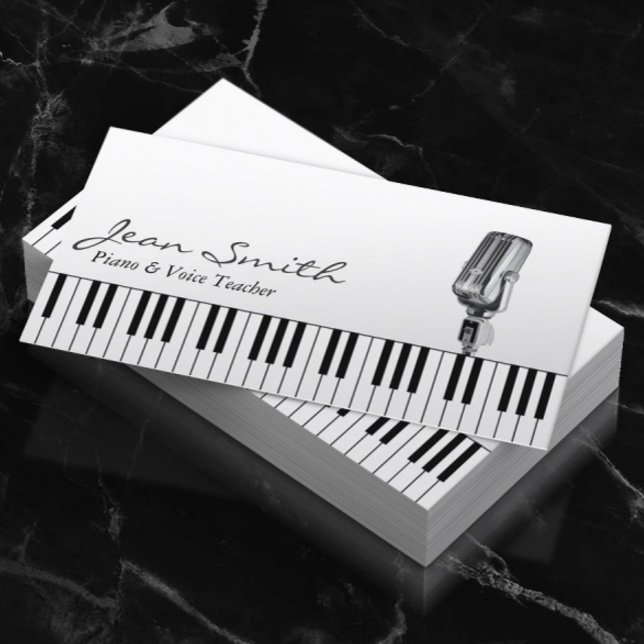 Musikalische White Piano & Voice Teacher Musik Visitenkarte (Von Creator hochgeladen)