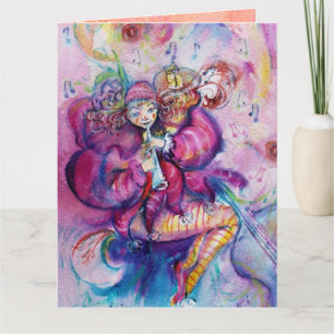 MUSIKALISCHER CLOWN MIT ROSA FUNKEN Zum Geburtstag Karte