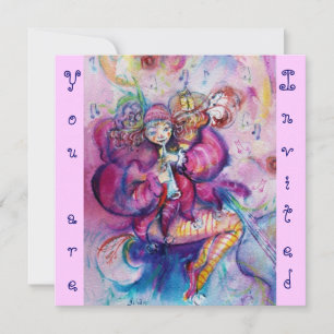 MUSIKALISCHER CLOWN ,pink blau Einladung