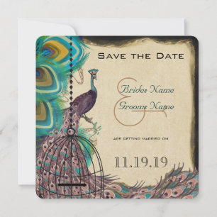 Musikalischer Pfau-Vogelkäfig-Aubergine Save-the-D Save The Date