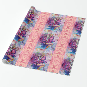 MUSIKALISCHER ROSA CLOWN MIT EULE Rosa Blütenblätt Geschenkpapier