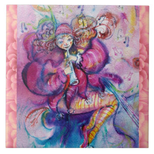 MUSIKALISCHER ROSAFARBENER CLOWN MIT EULE FLIESE