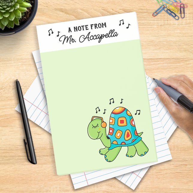 Musikalischer Turtle Music Teacher maßgeschneidert Post-it Klebezettel (Musical Turtle Personalized Notepad - great gift for musicians, music teachers, and music lovers)