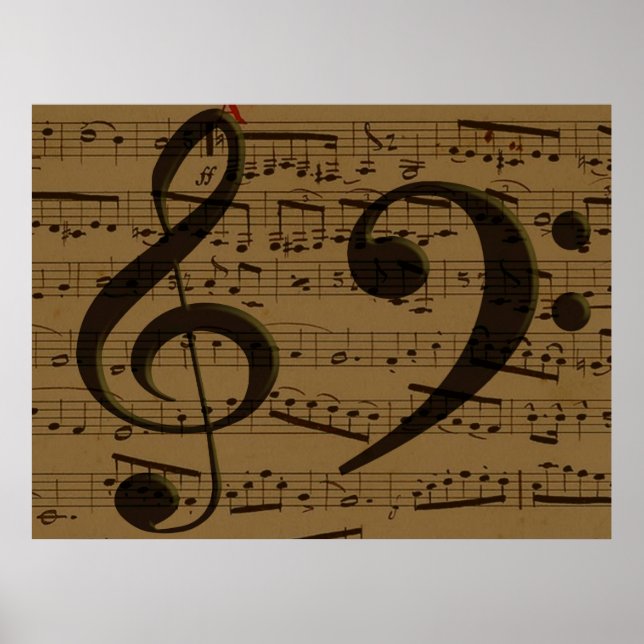 Musikalischer Violinschlüssel Notenblatt Klassik  Poster (Vorne)