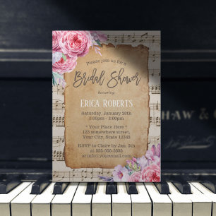 Musikalisches Brautparty Vintage Blumenmusik Einladung